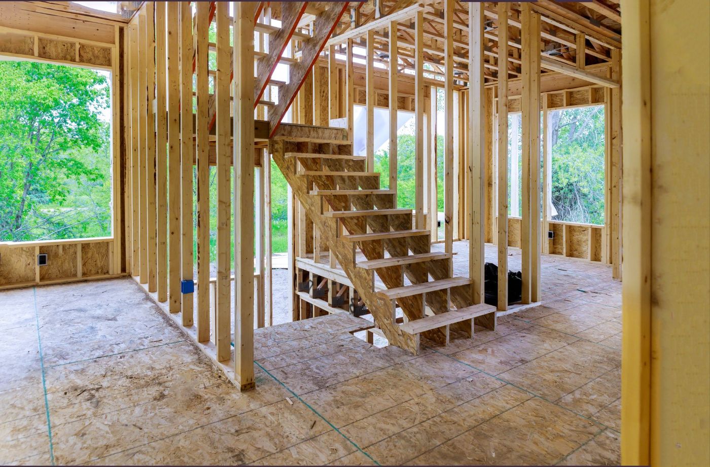 Framed second floor and staircase for a home extension, Glen Cove NY