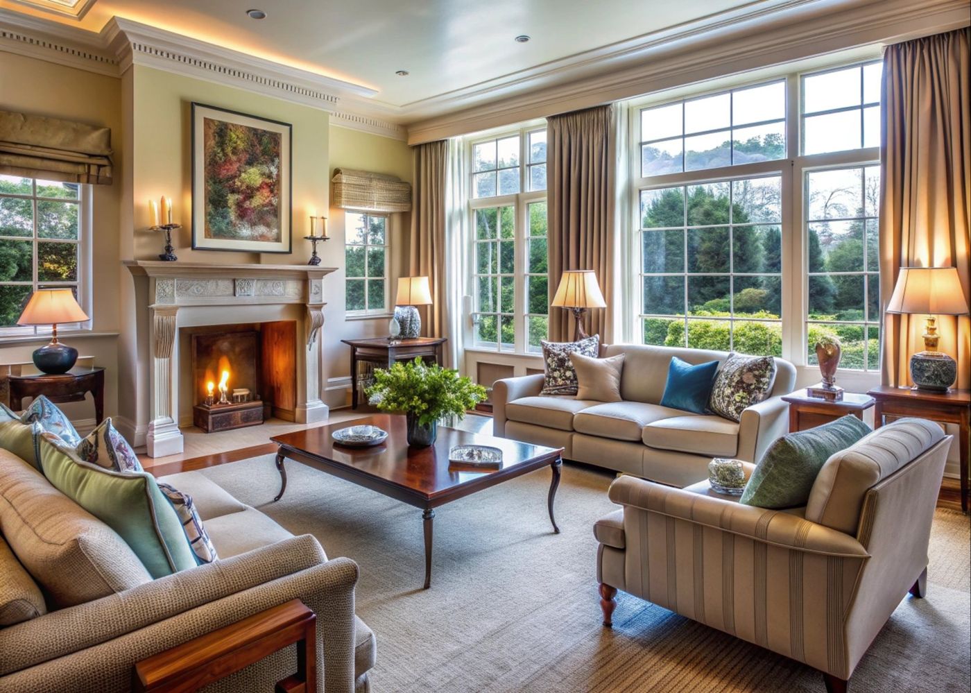 Living room renovation with fireplace and new windows, Glen Cove NY