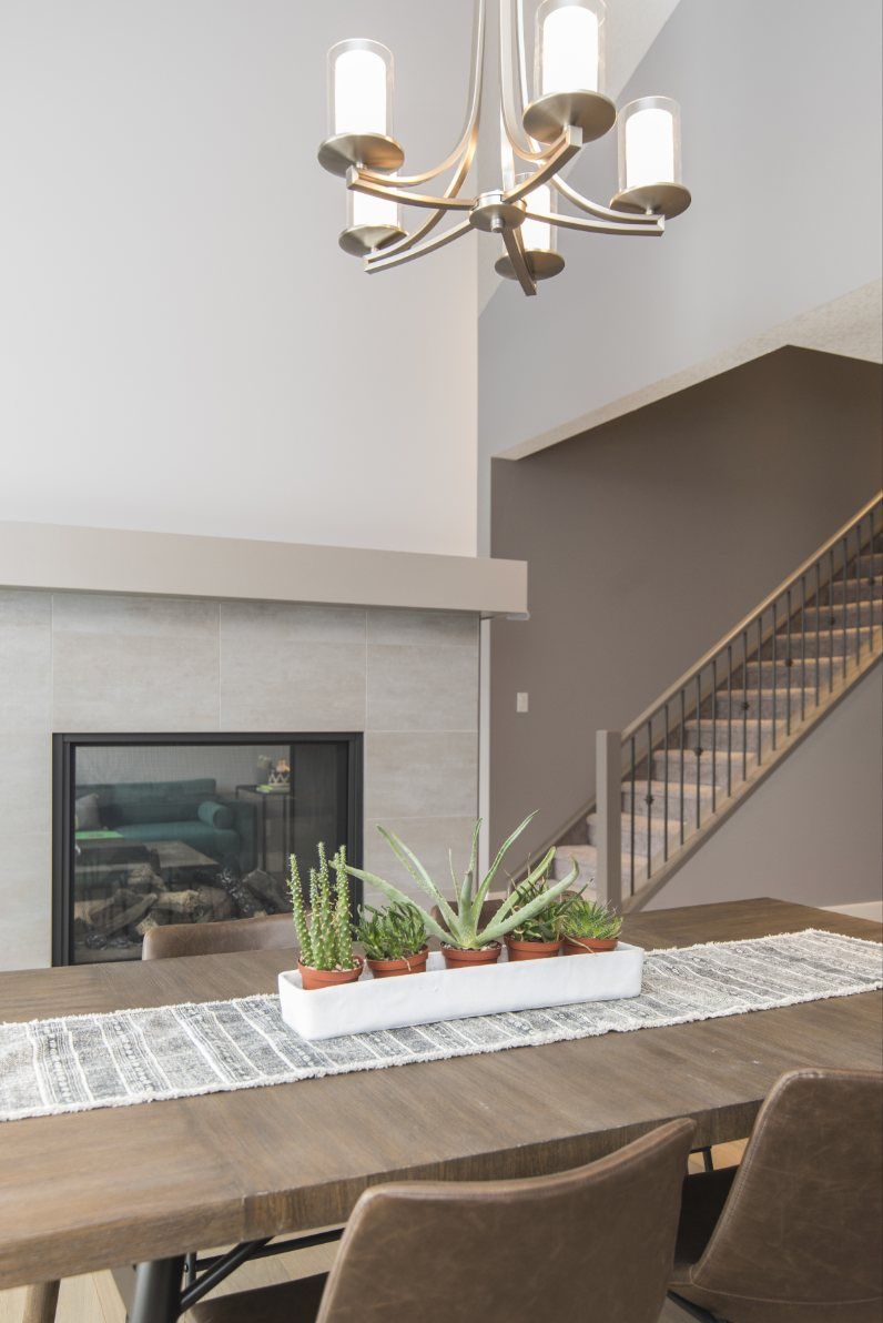 Dining area with new staircase and tiled fireplace, Glen Cove NY